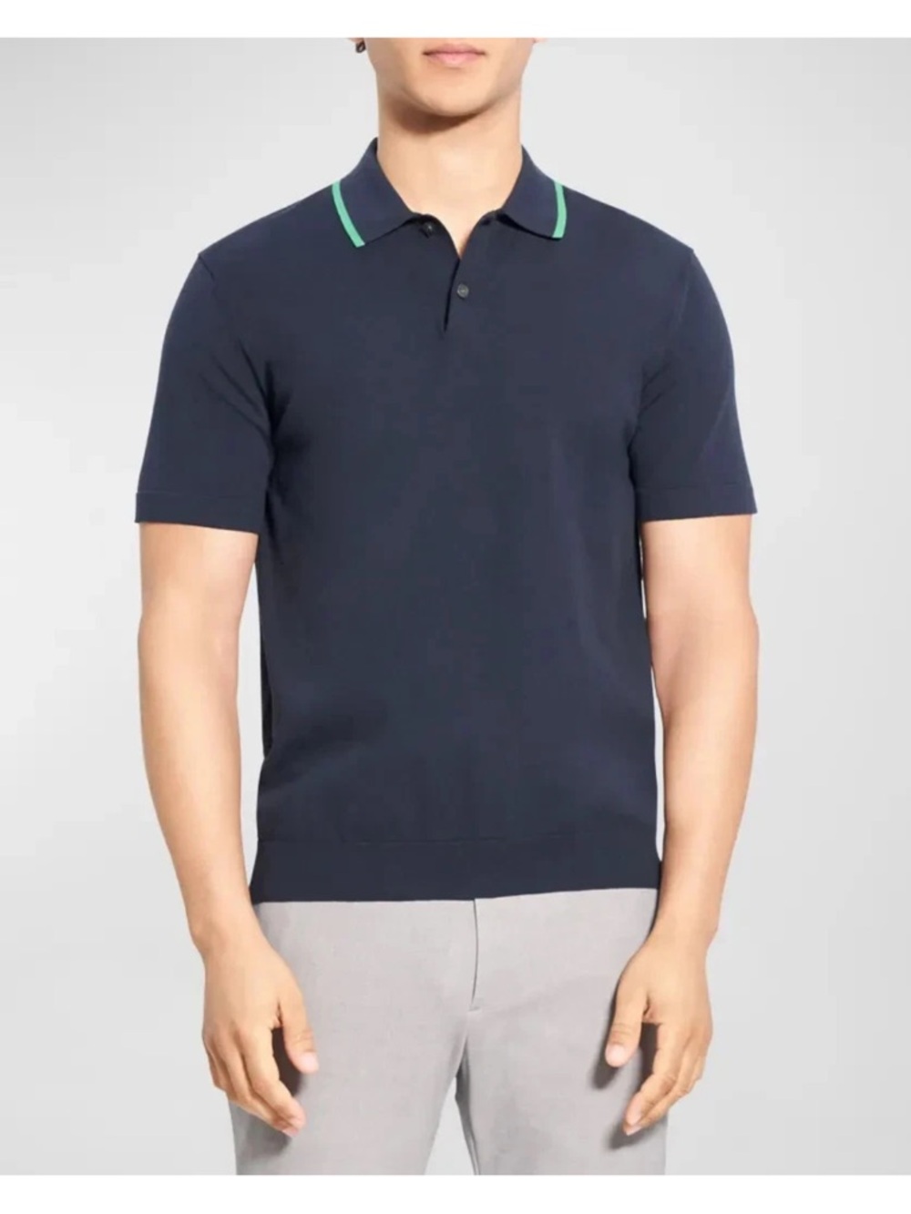 Theory Men's Baltic Blue Goris Tipped Collar Polo Shirt size M Shortsleeved